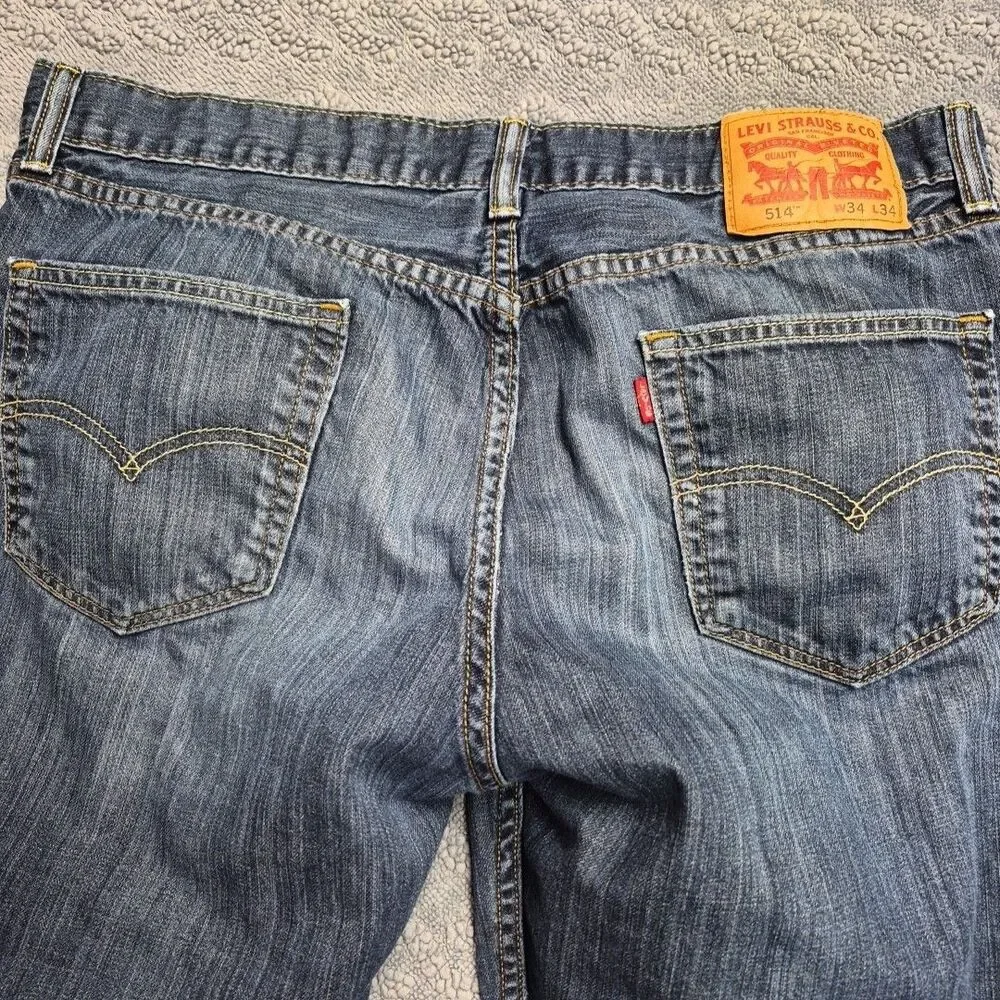 Levis 514 Mens Blue Jeans Size 34x34 Straight Leg Denim Pants Medium Dark Wash